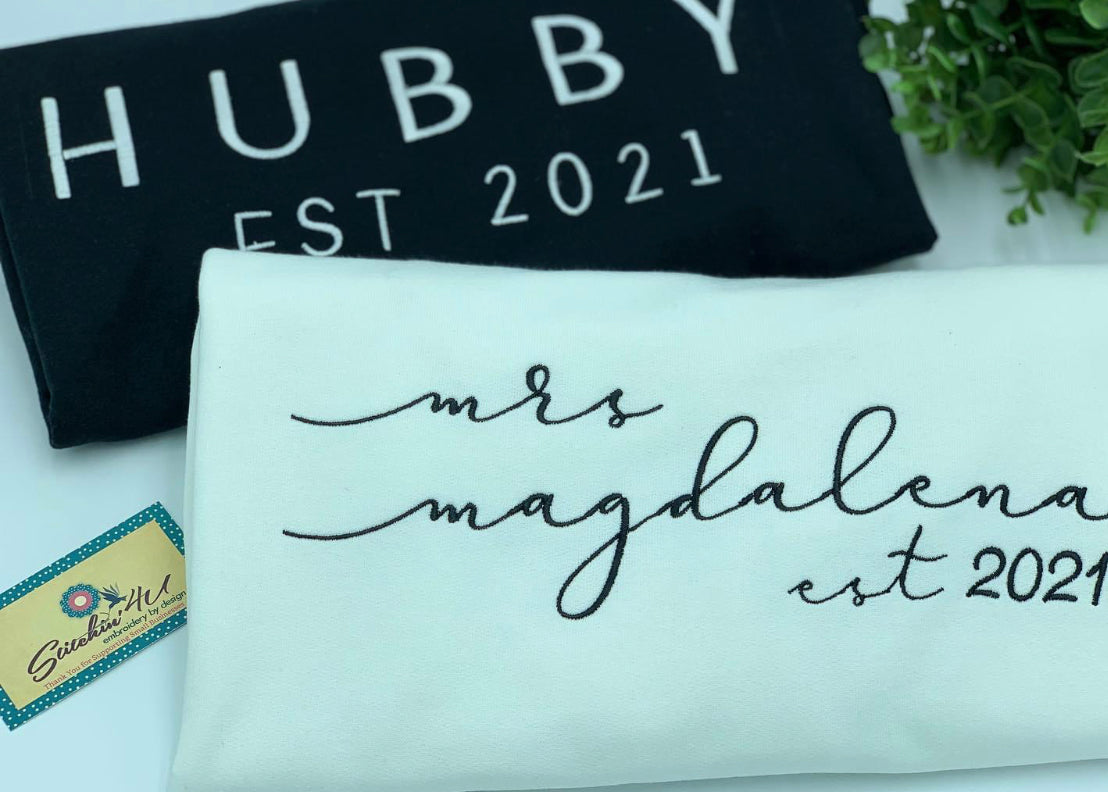 Custom Hubby Sweatshirt, Embroidered Hubby  EST. year Engagement Gift, Honeymoon Shirt