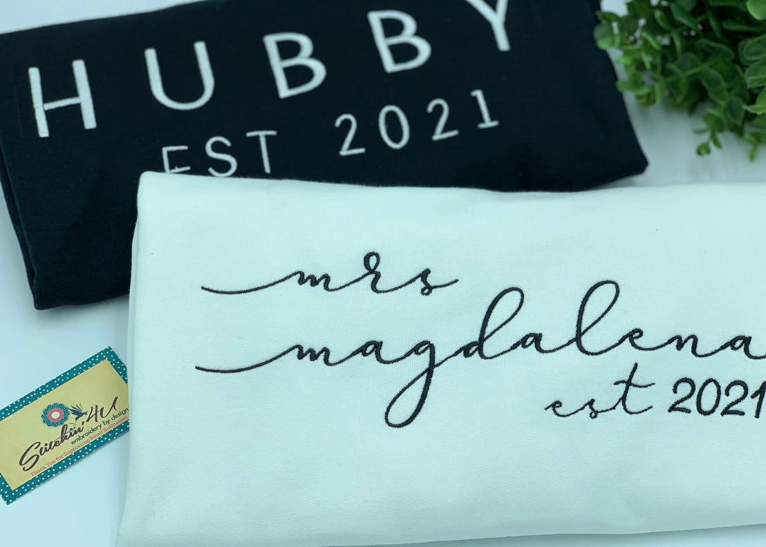Custom Hubby Sweatshirt, Embroidered Hubby EST. year Engagement Gift, Honeymoon Shirt
